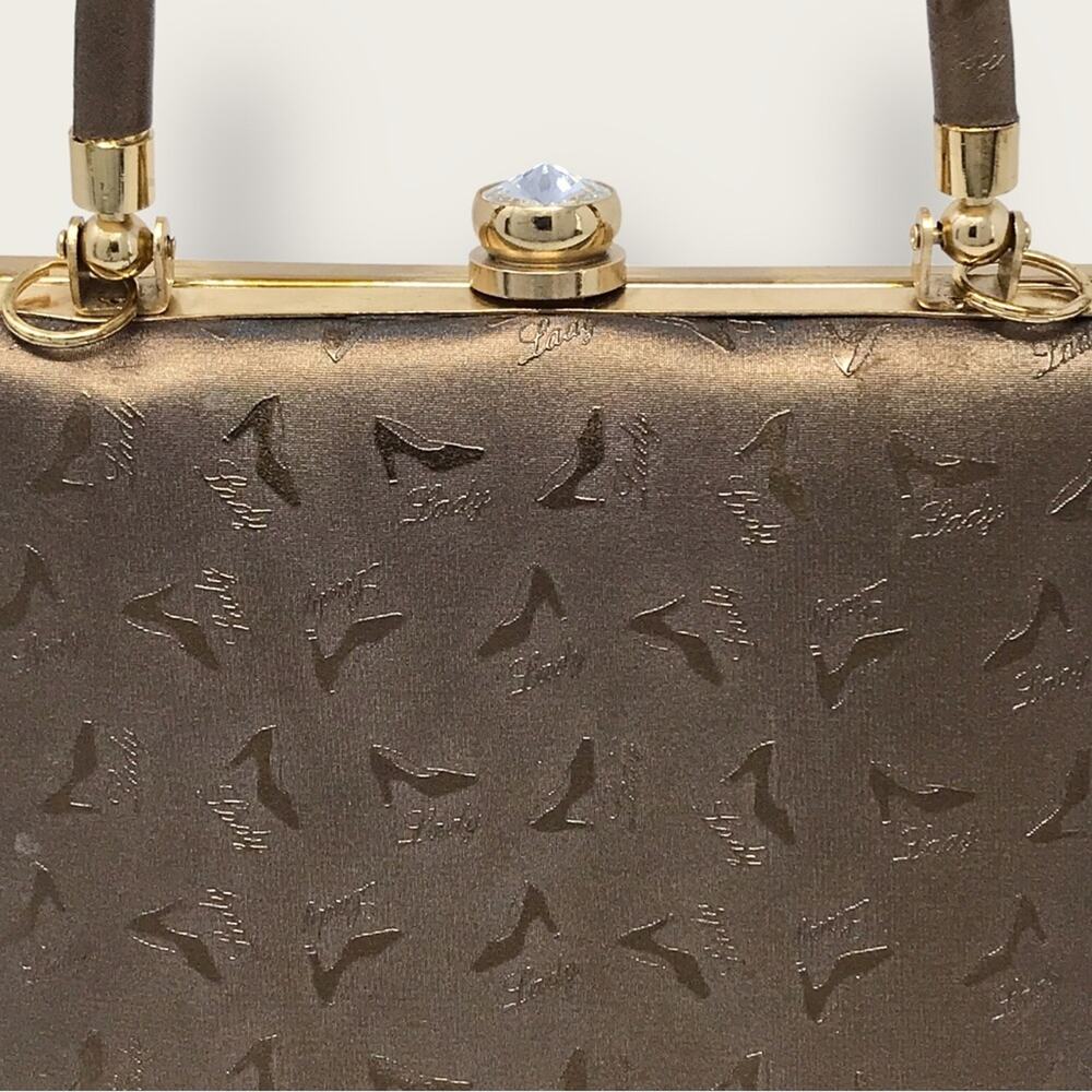 Vintage Shoe Lady Print Crossbody or Clutch Mini Purse Embossed Bronze - Picture 4 of 9